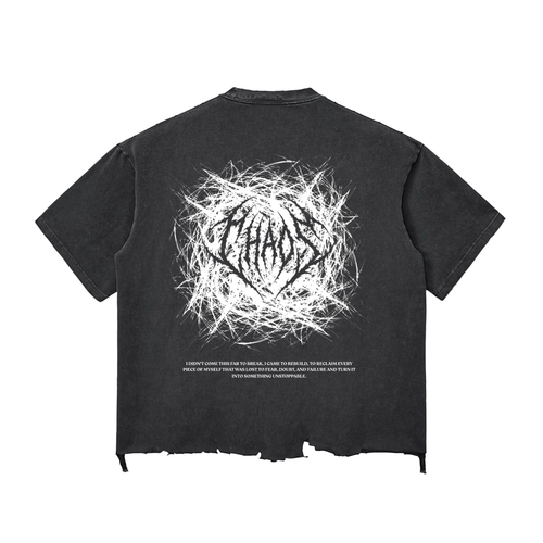 Chaos Snow Wash Boxy Shirt Black (Ripped)
