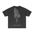 275GSM Unisex Raw-Edge Pigment-Wash T-shirt Dark Grey