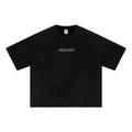 285GSM Unisex Boxy-Fit Distressed Fried-Color Snow-Wash Loose T-shirt Vintage Black