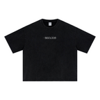 285GSM Unisex Boxy-Fit Distressed Fried-Color Snow-Wash Loose T-shirt Vintage Black