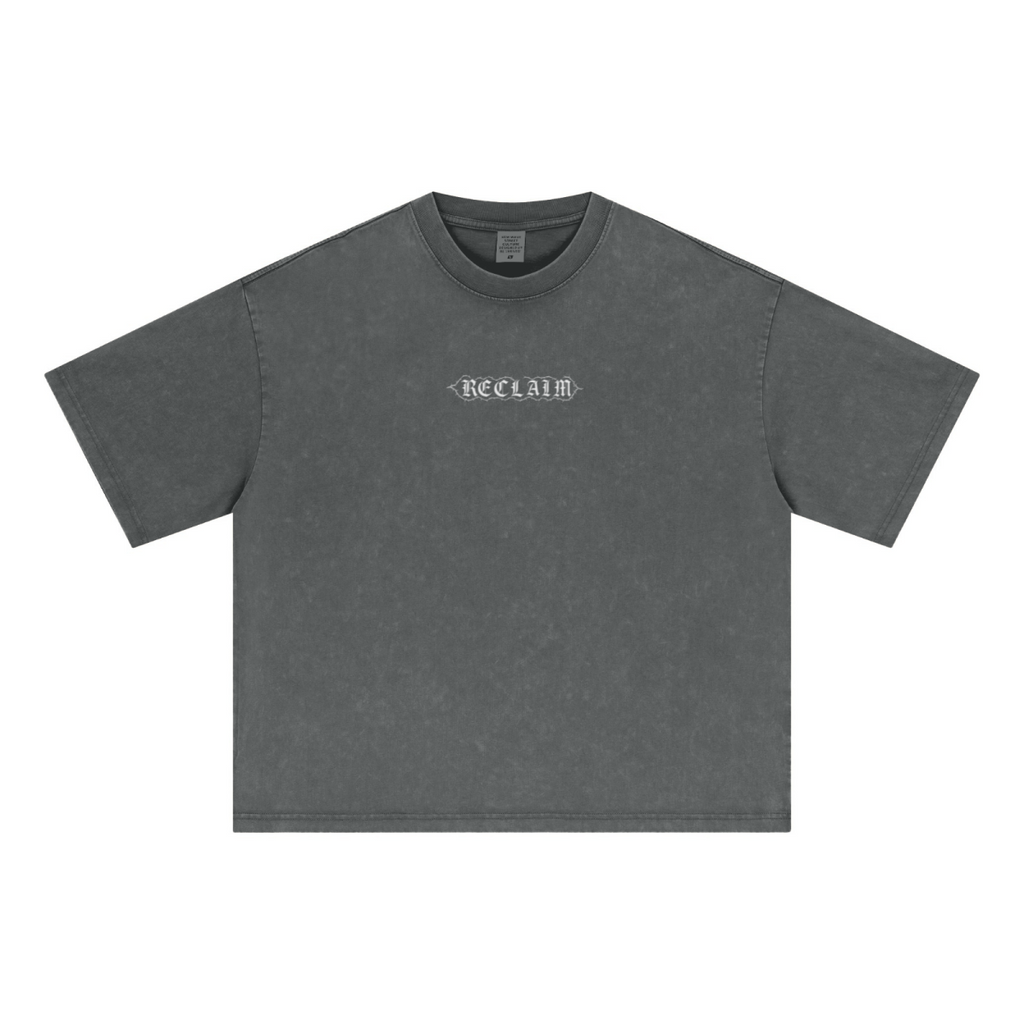 285GSM Unisex Boxy-Fit Distressed Fried-Color Snow-Wash Loose T-shirt Vintage Dark Gray