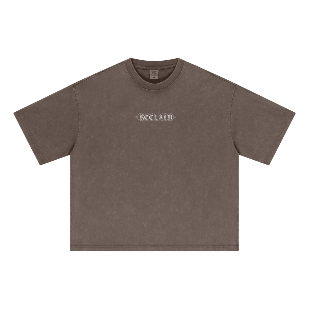 285GSM Unisex Boxy-Fit Distressed Fried-Color Snow-Wash Loose T-shirt Vintage Brown