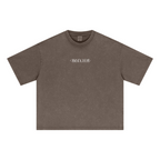 285GSM Unisex Boxy-Fit Distressed Fried-Color Snow-Wash Loose T-shirt Vintage Brown