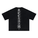 285GSM Unisex Boxy-Fit Distressed Fried-Color Snow-Wash Loose T-shirt Vintage Black