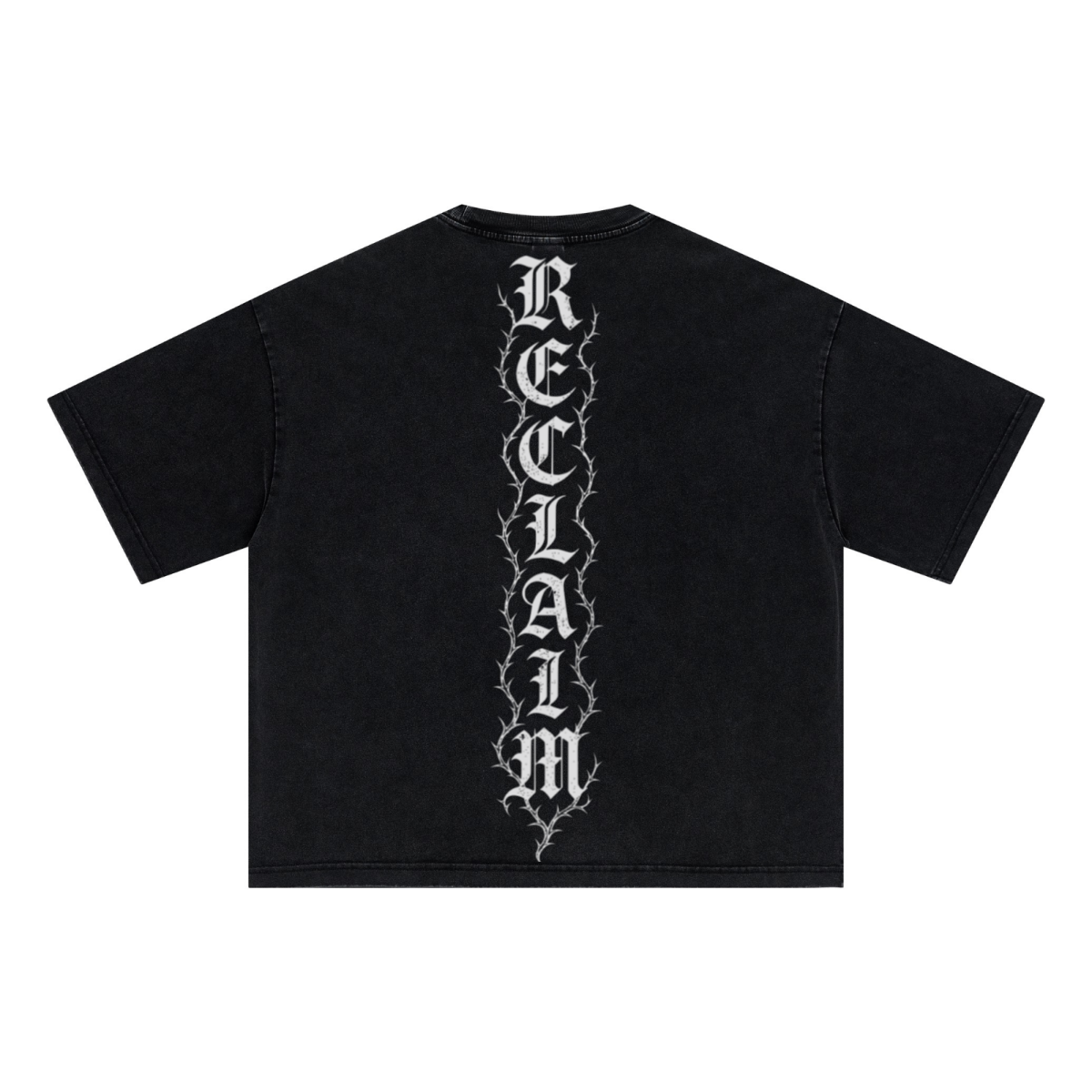 285GSM Unisex Boxy-Fit Distressed Fried-Color Snow-Wash Loose T-shirt Vintage Black
