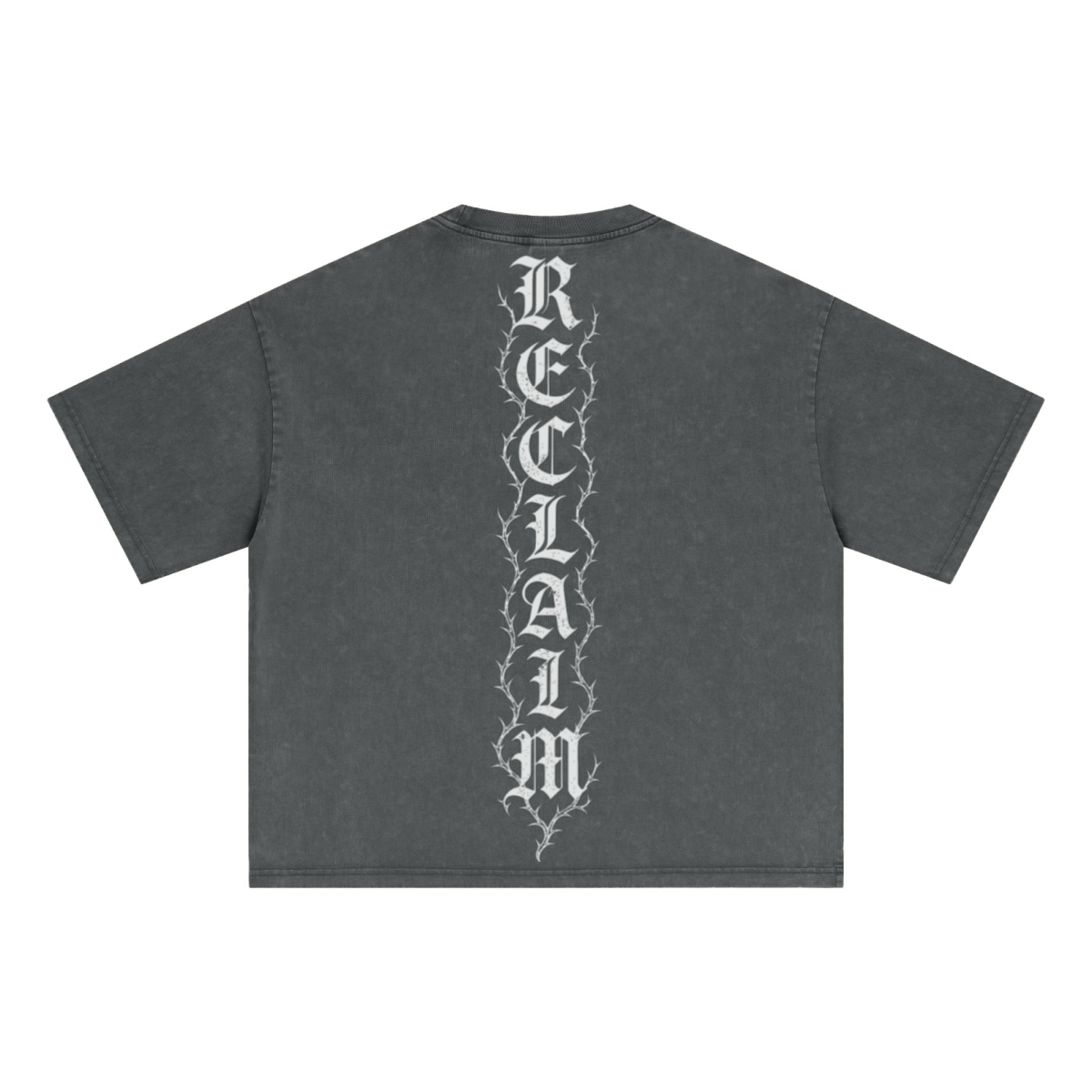 285GSM Unisex Boxy-Fit Distressed Fried-Color Snow-Wash Loose T-shirt Vintage Dark Gray