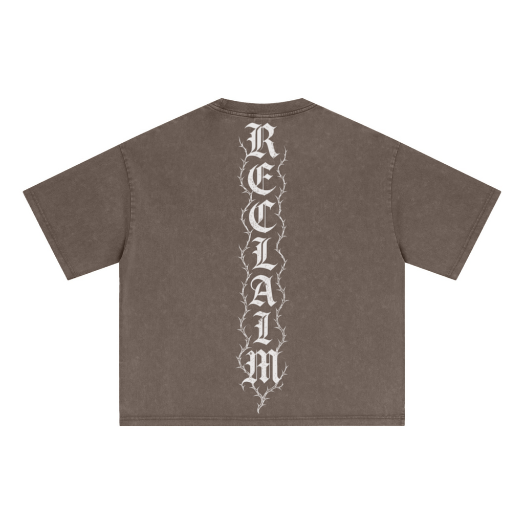 285GSM Unisex Boxy-Fit Distressed Fried-Color Snow-Wash Loose T-shirt Vintage Brown