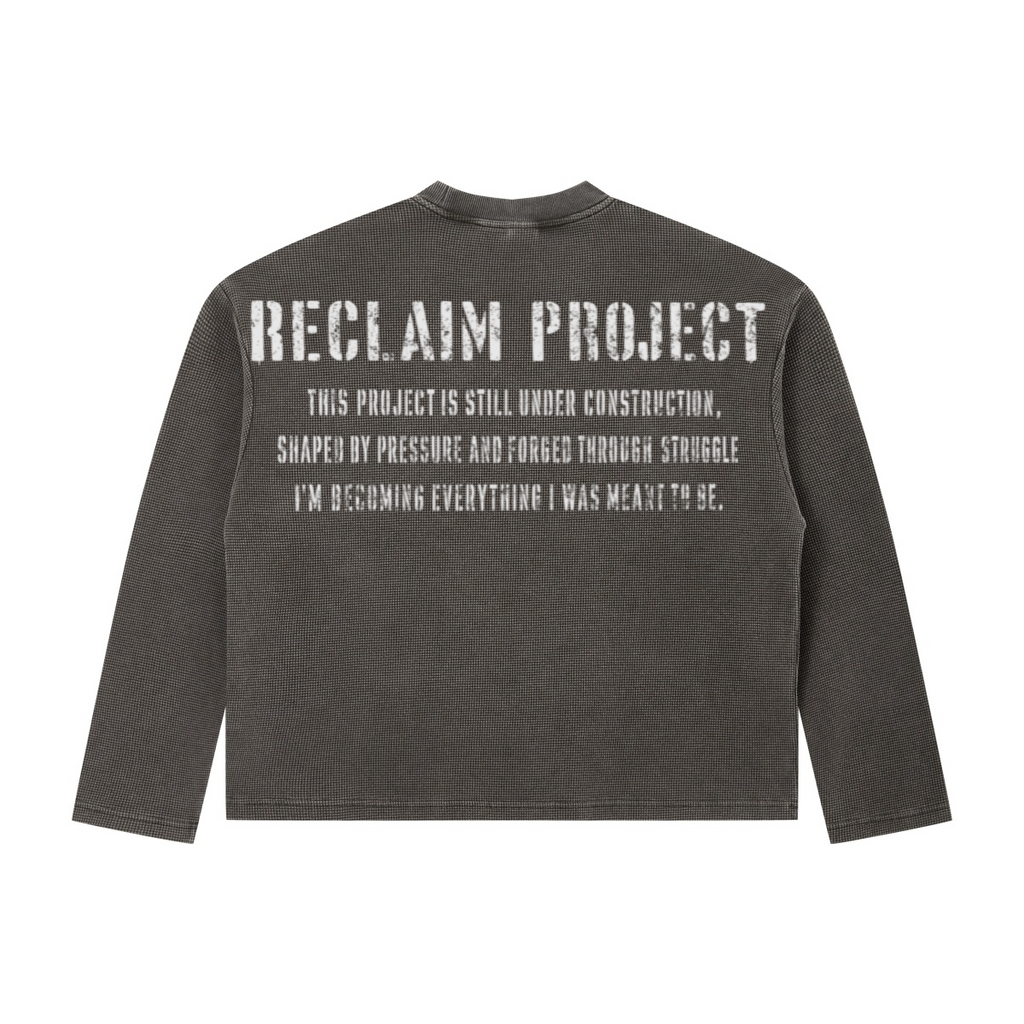 280GSM Men's Vintage Snow-Wash Boxy Waffle Long-Sleeve T-Shirt Charcoal Gray