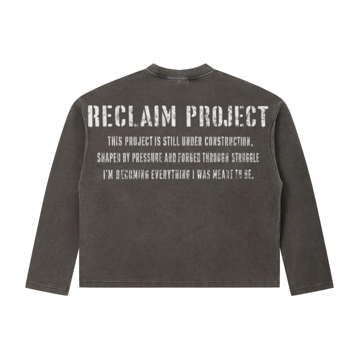 280GSM Men's Vintage Snow-Wash Boxy Waffle Long-Sleeve T-Shirt Charcoal Gray